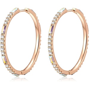 image:imageEVEVIC Austrian Crystal Lightweight Champagne Gold Hoop Earrings for Women Trendy 14K Gold Plated Hoops Earring Jewelry GiftAurora Borealis