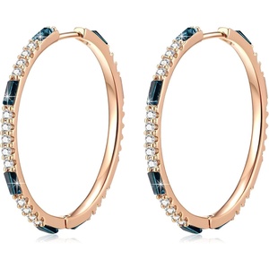 image:imageEVEVIC Austrian Crystal Lightweight Champagne Gold Hoop Earrings for Women Trendy 14K Gold Plated Hoops Earring Jewelry GiftDark Blue