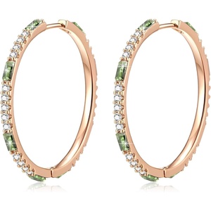 image:imageEVEVIC Austrian Crystal Lightweight Champagne Gold Hoop Earrings for Women Trendy 14K Gold Plated Hoops Earring Jewelry GiftFern Green