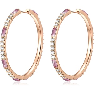 image:imageEVEVIC Austrian Crystal Lightweight Champagne Gold Hoop Earrings for Women Trendy 14K Gold Plated Hoops Earring Jewelry GiftPink