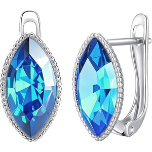image:imageEVEVIC Austrian Crystal Marquise Leverback Drop Earrings for Women Trendy 14K White Gold Plated Hypoallergenic Dangle Earring Jewelry GiftBlue