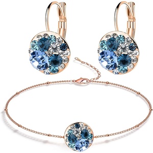 image:imageEVEVIC Austrian Crystal Rhinestone Leverback Drop Earrings and Bracelet Set for Women 14K Gold Plated Dainty Colorful Charm Jewelry Gift Blue