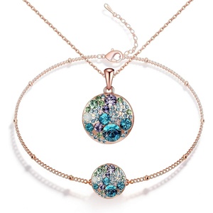 image:imageEVEVIC Austrian Crystal Rhinestone Necklace and Bracelet Set for Women 14K Gold Plated Dainty Colorful Charm Jewelry Gift Blue Green