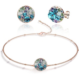 image:imageEVEVIC Austrian Crystal Rhinestone Stud Earrings and Bracelet for Women 14K Gold Plated Dainty Colorful Charm Jewelry GiftBlue Green