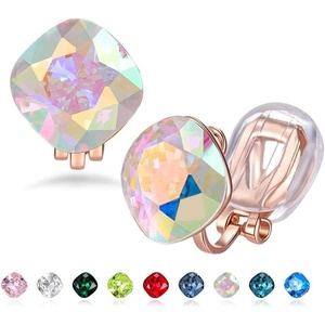 image:imageEVEVIC Austrian Crystal Square Cilp On Earrings for Women 14K Gold Plated Non Pierced for Sensitive Ears Jewelry Gifts for AnniversaryAurora Borealis
