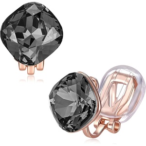 image:imageEVEVIC Austrian Crystal Square Cilp On Earrings for Women 14K Gold Plated Non Pierced for Sensitive Ears Jewelry Gifts for AnniversaryBlack