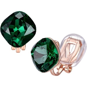 image:imageEVEVIC Austrian Crystal Square Cilp On Earrings for Women 14K Gold Plated Non Pierced for Sensitive Ears Jewelry Gifts for AnniversaryEmerald
