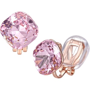 image:imageEVEVIC Austrian Crystal Square Cilp On Earrings for Women 14K Gold Plated Non Pierced for Sensitive Ears Jewelry Gifts for AnniversaryPink