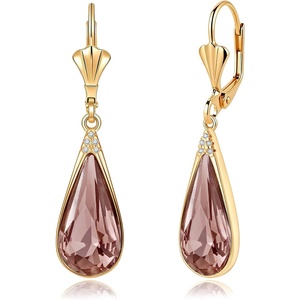 image:imageEVEVIC Austrian Crystal Teardrop Leverback Dangle Drop Earrings for Women 14K Gold Plated Hypoallergenic Jewelry GiftAntique Pink