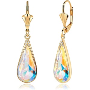 image:imageEVEVIC Austrian Crystal Teardrop Leverback Dangle Drop Earrings for Women 14K Gold Plated Hypoallergenic Jewelry GiftAurora Borealis