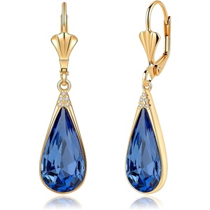 image:imageEVEVIC Austrian Crystal Teardrop Leverback Dangle Drop Earrings for Women 14K Gold Plated Hypoallergenic Jewelry GiftBermuda Blue