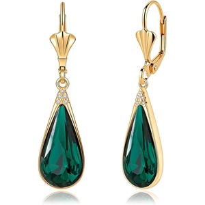 image:imageEVEVIC Austrian Crystal Teardrop Leverback Dangle Drop Earrings for Women 14K Gold Plated Hypoallergenic Jewelry GiftEmerald Green