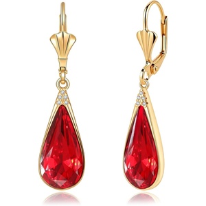 image:imageEVEVIC Austrian Crystal Teardrop Leverback Dangle Drop Earrings for Women 14K Gold Plated Hypoallergenic Jewelry GiftRed