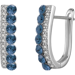 image:imageEVEVIC Austrian Crystal U Shaped Huggie Earrings for Women14K White Gold Plated Hypoallergenic Small Hoop Earring Jewelry GiftsDark Blue