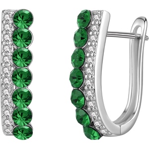 image:imageEVEVIC Austrian Crystal U Shaped Huggie Earrings for Women14K White Gold Plated Hypoallergenic Small Hoop Earring Jewelry GiftsEmerald Green