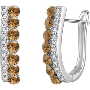 image:imageEVEVIC Austrian Crystal U Shaped Huggie Earrings for Women14K White Gold Plated Hypoallergenic Small Hoop Earring Jewelry GiftsLight Topaz