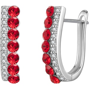 image:imageEVEVIC Austrian Crystal U Shaped Huggie Earrings for Women14K White Gold Plated Hypoallergenic Small Hoop Earring Jewelry GiftsRed