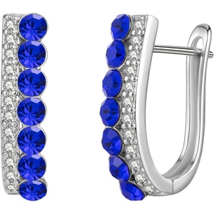image:imageEVEVIC Austrian Crystal U Shaped Huggie Earrings for Women14K White Gold Plated Hypoallergenic Small Hoop Earring Jewelry Giftsbermuda blue