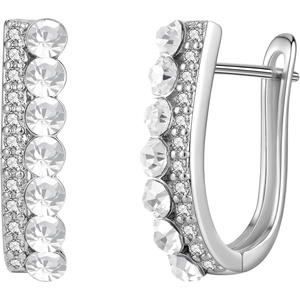 image:imageEVEVIC Austrian Crystal U Shaped Huggie Earrings for Women14K White Gold Plated Hypoallergenic Small Hoop Earring Jewelry Giftswhite clear