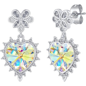 image:imageEVEVIC Austrian Crystal Vintage Sacred Heart Drop Earrings for Women Victorian Style 14k White Gold Plated Dangle Earring Jewelry GiftAurora Borealis