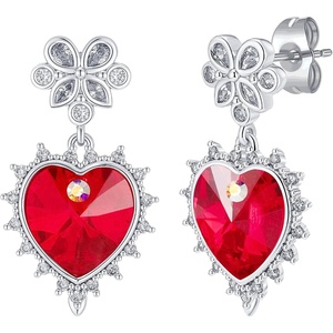 image:imageEVEVIC Austrian Crystal Vintage Sacred Heart Drop Earrings for Women Victorian Style 14k White Gold Plated Dangle Earring Jewelry GiftRed