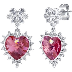 image:imageEVEVIC Austrian Crystal Vintage Sacred Heart Drop Earrings for Women Victorian Style 14k White Gold Plated Dangle Earring Jewelry GiftRose Pink
