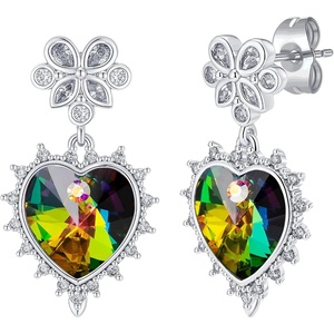 image:imageEVEVIC Austrian Crystal Vintage Sacred Heart Drop Earrings for Women Victorian Style 14k White Gold Plated Dangle Earring Jewelry GiftVitrail Medium
