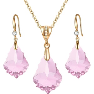 image:imageEVEVIC Austrian Crystals Baroque Pendant Necklace Earrings for Women 14K Gold Plated Hypoallergenic Hook Drop Dangle Earrings Jewelry Set Pink