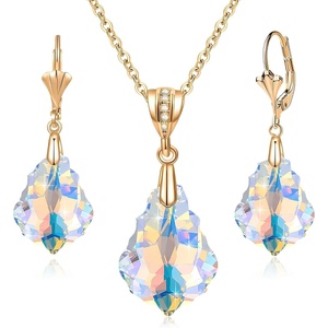 image:imageEVEVIC Austrian Crystals Baroque Pendant Necklace Earrings for Women 14K Gold Plated Hypoallergenic Leverback Drop Dangle Earrings Jewelry SetAurora Borealis