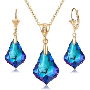 image:imageEVEVIC Austrian Crystals Baroque Pendant Necklace Earrings for Women 14K Gold Plated Hypoallergenic Leverback Drop Dangle Earrings Jewelry SetBermuda Blue