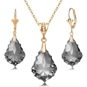 image:imageEVEVIC Austrian Crystals Baroque Pendant Necklace Earrings for Women 14K Gold Plated Hypoallergenic Leverback Drop Dangle Earrings Jewelry SetBlack