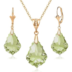 image:imageEVEVIC Austrian Crystals Baroque Pendant Necklace Earrings for Women 14K Gold Plated Hypoallergenic Leverback Drop Dangle Earrings Jewelry SetFern Green