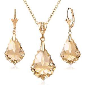 image:imageEVEVIC Austrian Crystals Baroque Pendant Necklace Earrings for Women 14K Gold Plated Hypoallergenic Leverback Drop Dangle Earrings Jewelry SetLight Topaz