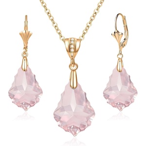 image:imageEVEVIC Austrian Crystals Baroque Pendant Necklace Earrings for Women 14K Gold Plated Hypoallergenic Leverback Drop Dangle Earrings Jewelry SetPink