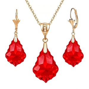 image:imageEVEVIC Austrian Crystals Baroque Pendant Necklace Earrings for Women 14K Gold Plated Hypoallergenic Leverback Drop Dangle Earrings Jewelry SetRed