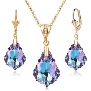 image:imageEVEVIC Austrian Crystals Baroque Pendant Necklace Earrings for Women 14K Gold Plated Hypoallergenic Leverback Drop Dangle Earrings Jewelry SetVitrail Light
