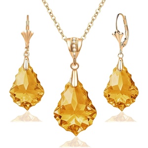 image:imageEVEVIC Austrian Crystals Baroque Pendant Necklace Earrings for Women 14K Gold Plated Hypoallergenic Leverback Drop Dangle Earrings Jewelry SetYellow