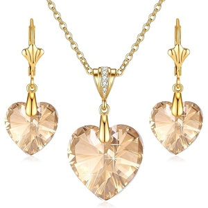 image:imageEVEVIC Austrian Crystals Heart Pendant Necklace Earrings for Women 14K Gold Plated Hypoallergenic Leverback Drop Dangle Earring Jewelry SetLight Topaz