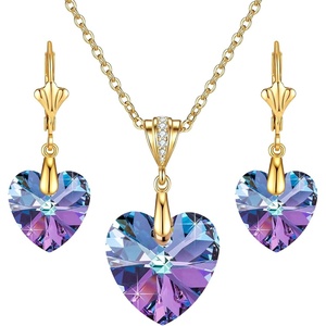 image:imageEVEVIC Austrian Crystals Heart Pendant Necklace Earrings for Women 14K Gold Plated Hypoallergenic Leverback Drop Dangle Earring Jewelry SetVitrail Light