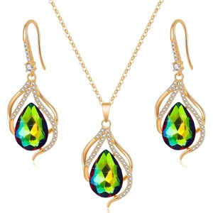 image:imageEVEVIC Austrian Crystals Teardrop Hollow Twisted Pendant Necklace Earrings for Women 14K Gold Plated Halo Drop Dangle Earrings Hypoallergenic Jewelry SetVitrail Medium
