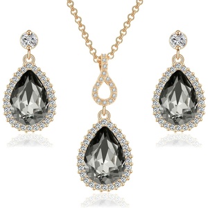 image:imageEVEVIC Austrian Crystals Teardrop Pendant Necklace Earrings for Women 14K Gold Plated Hypoallergenic Jewelry SetBlack