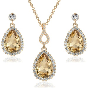 image:imageEVEVIC Austrian Crystals Teardrop Pendant Necklace Earrings for Women 14K Gold Plated Hypoallergenic Jewelry SetLight Topaz