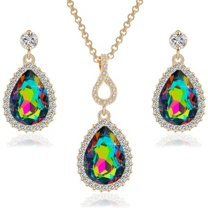 image:imageEVEVIC Austrian Crystals Teardrop Pendant Necklace Earrings for Women 14K Gold Plated Hypoallergenic Jewelry SetVitrail Medium