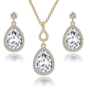 image:imageEVEVIC Austrian Crystals Teardrop Pendant Necklace Earrings for Women 14K Gold Plated Hypoallergenic Jewelry SetWhite