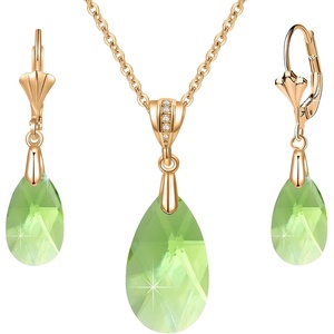 image:imageEVEVIC Austrian Crystals Teardrop Pendant Necklace Earrings for Women 14K Gold Plated Hypoallergenic Leverback Drop Dangle Earrings Jewelry SetGreen