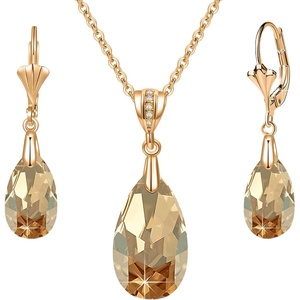 image:imageEVEVIC Austrian Crystals Teardrop Pendant Necklace Earrings for Women 14K Gold Plated Hypoallergenic Leverback Drop Dangle Earrings Jewelry SetLight Topaz