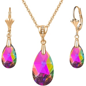 image:imageEVEVIC Austrian Crystals Teardrop Pendant Necklace Earrings for Women 14K Gold Plated Hypoallergenic Leverback Drop Dangle Earrings Jewelry SetVitrail Medium