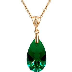image:imageEVEVIC Austrian Crystals Teardrop Pendant Necklace for Women 14K Gold Plated Ecofriendly Brass Hypoallergenic JewelryEmerald