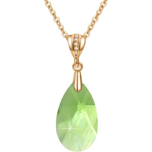 image:imageEVEVIC Austrian Crystals Teardrop Pendant Necklace for Women 14K Gold Plated Ecofriendly Brass Hypoallergenic JewelryGreen
