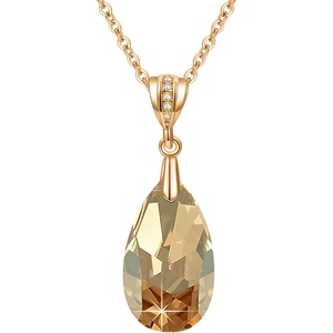 image:imageEVEVIC Austrian Crystals Teardrop Pendant Necklace for Women 14K Gold Plated Ecofriendly Brass Hypoallergenic JewelryLight Topaz